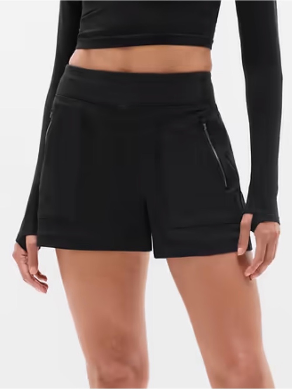 Athleta Black High-Rise Zip Pocket Athletic Shorts